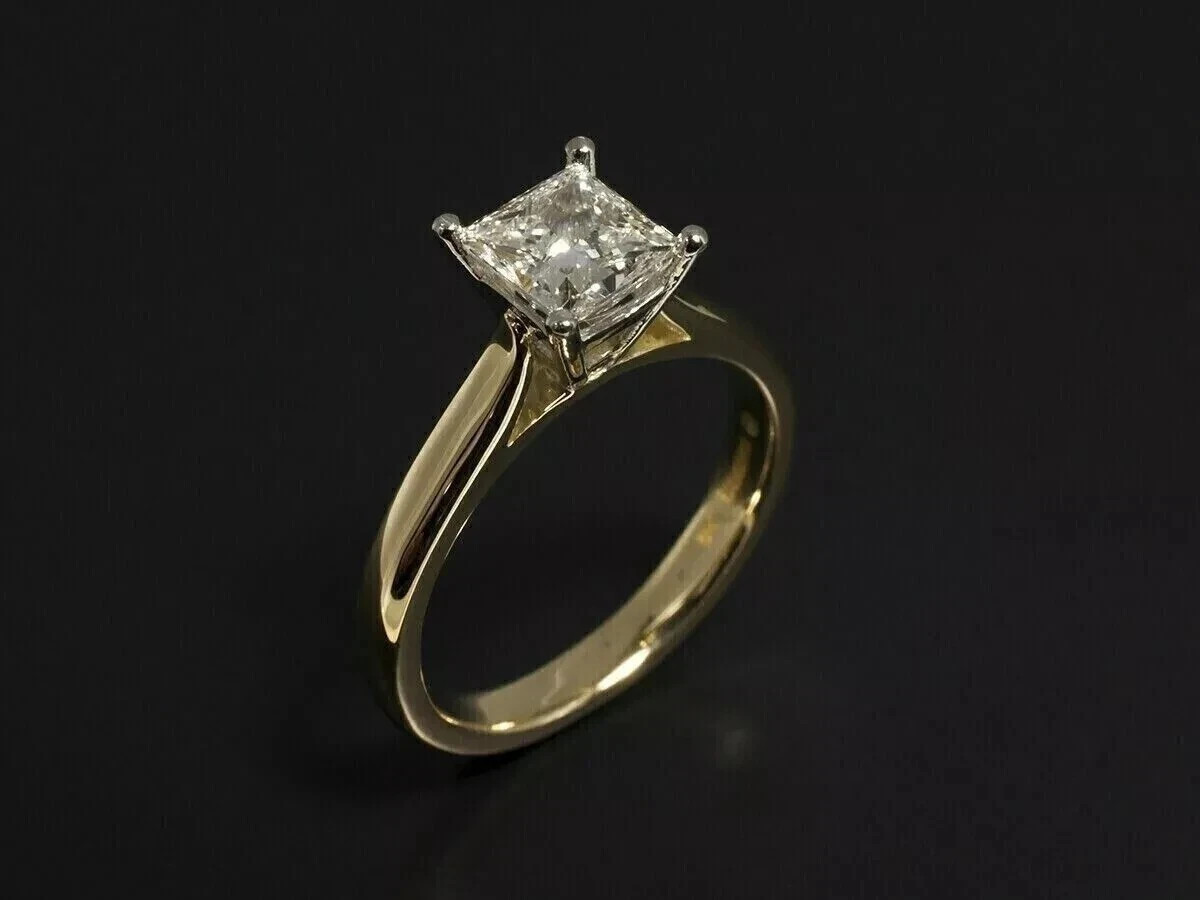 2Ct Princess-Cut Lab Created Solitaire Engagement Ring 14K Yellow Gold Plated