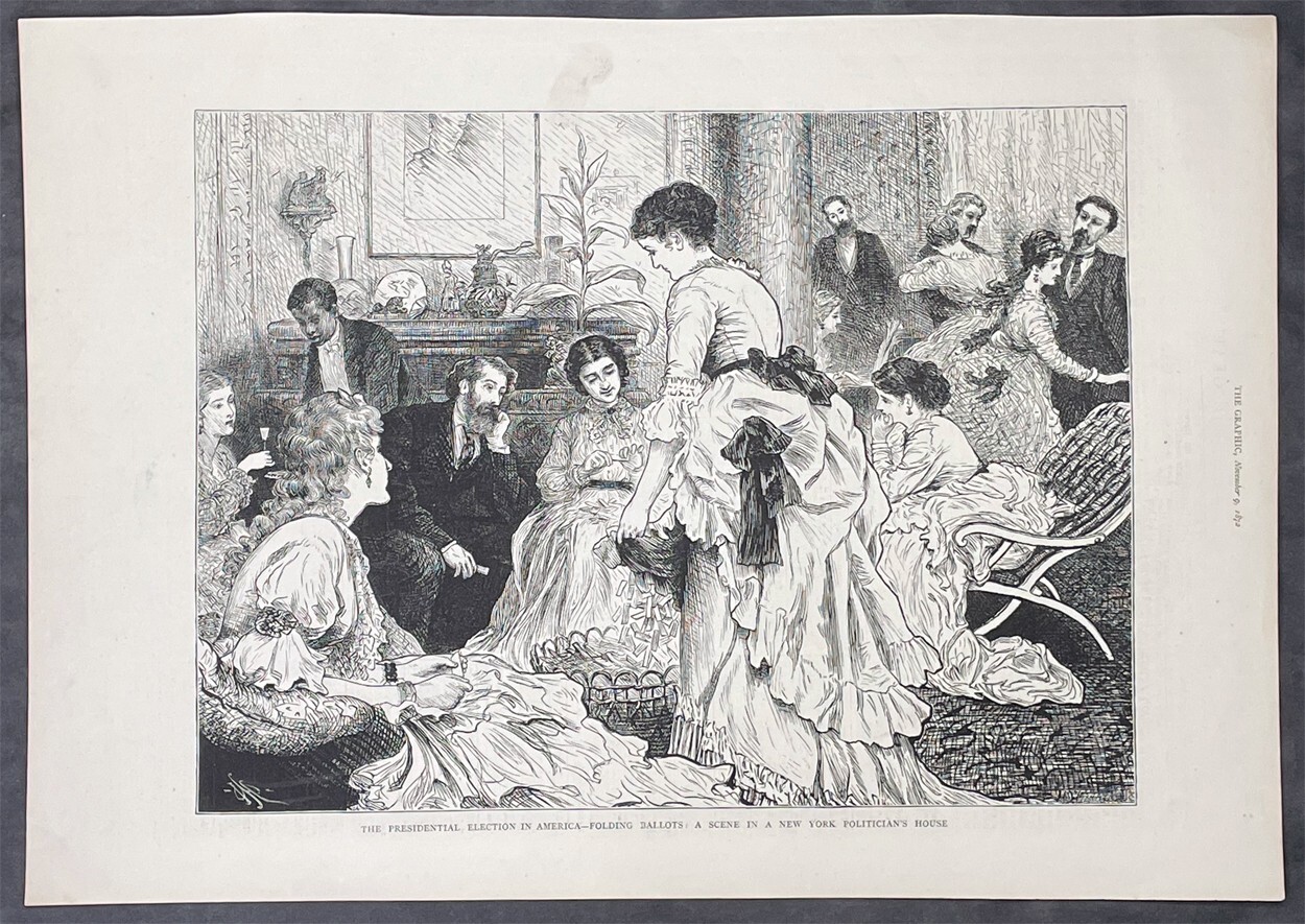 1872 The Graphic Antique Print Presidential Election, Politician Folding Ballots