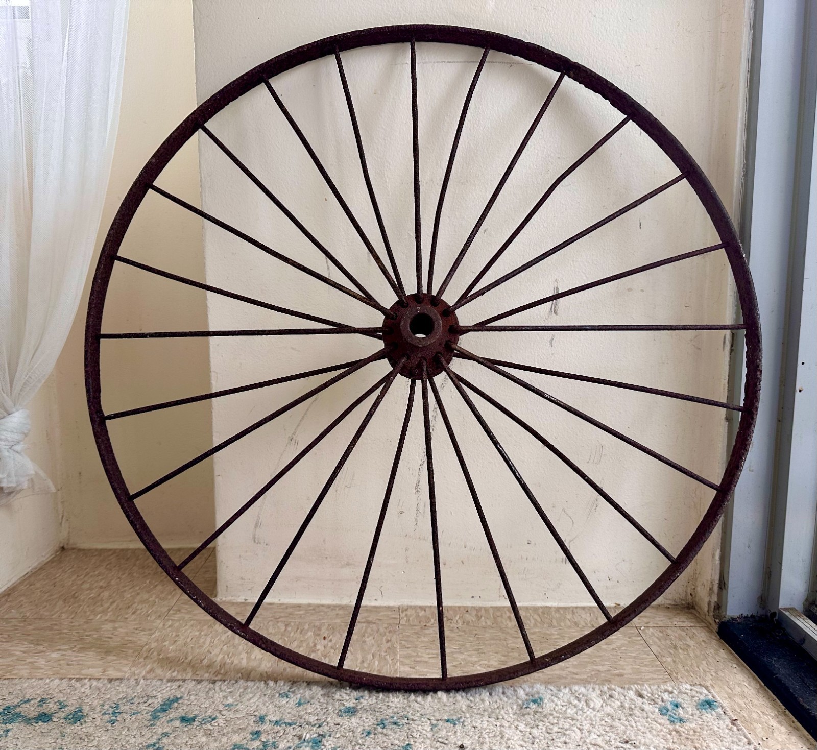 Antique Wrought Iron Metal Wagon Wheel- Wire Spoke Iron Rims- 30 1/8 inch Diamet