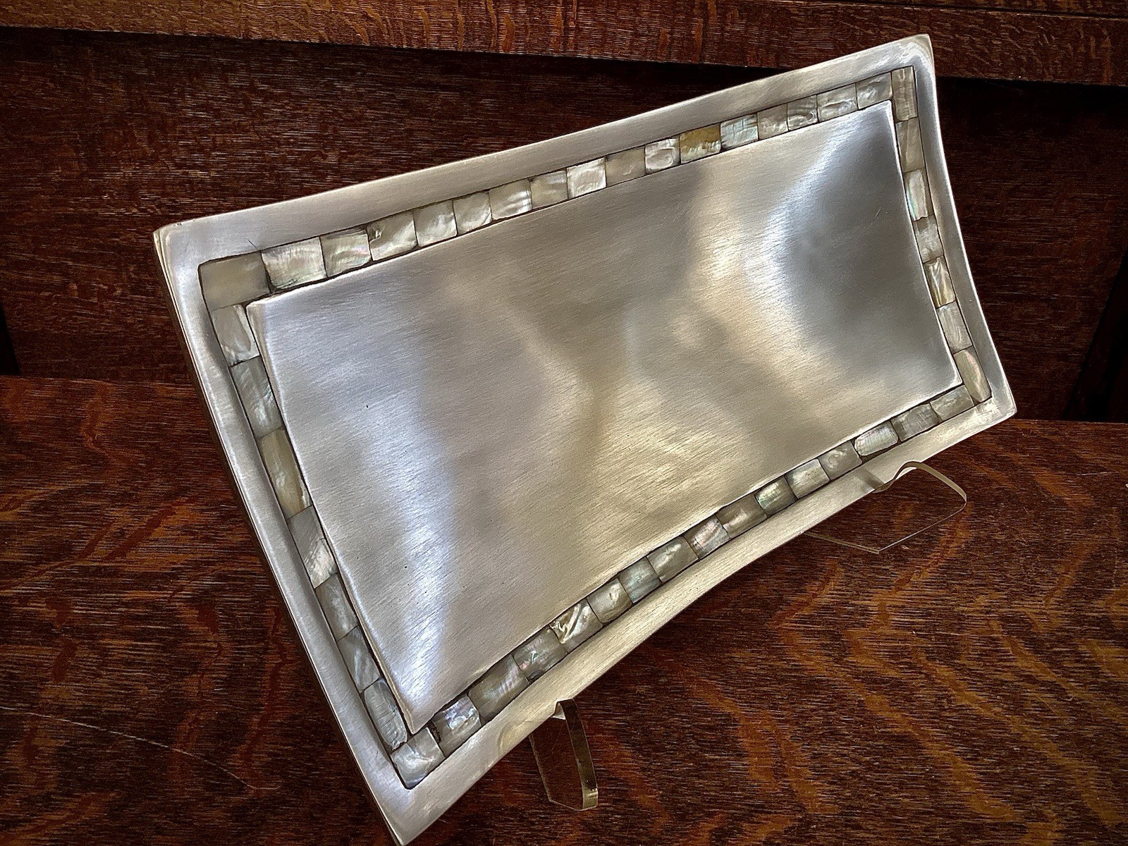 Towle Silversmiths Mid Century Aluminum Bowl Mother of Pearl Inlay Display MCM