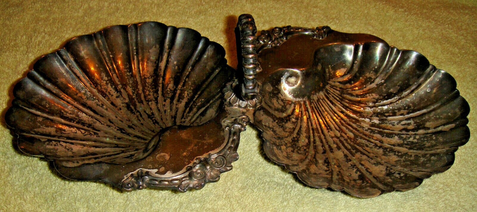 Vintage Victorian Style Double Seashell Serving Dish Tray Marked Bottom