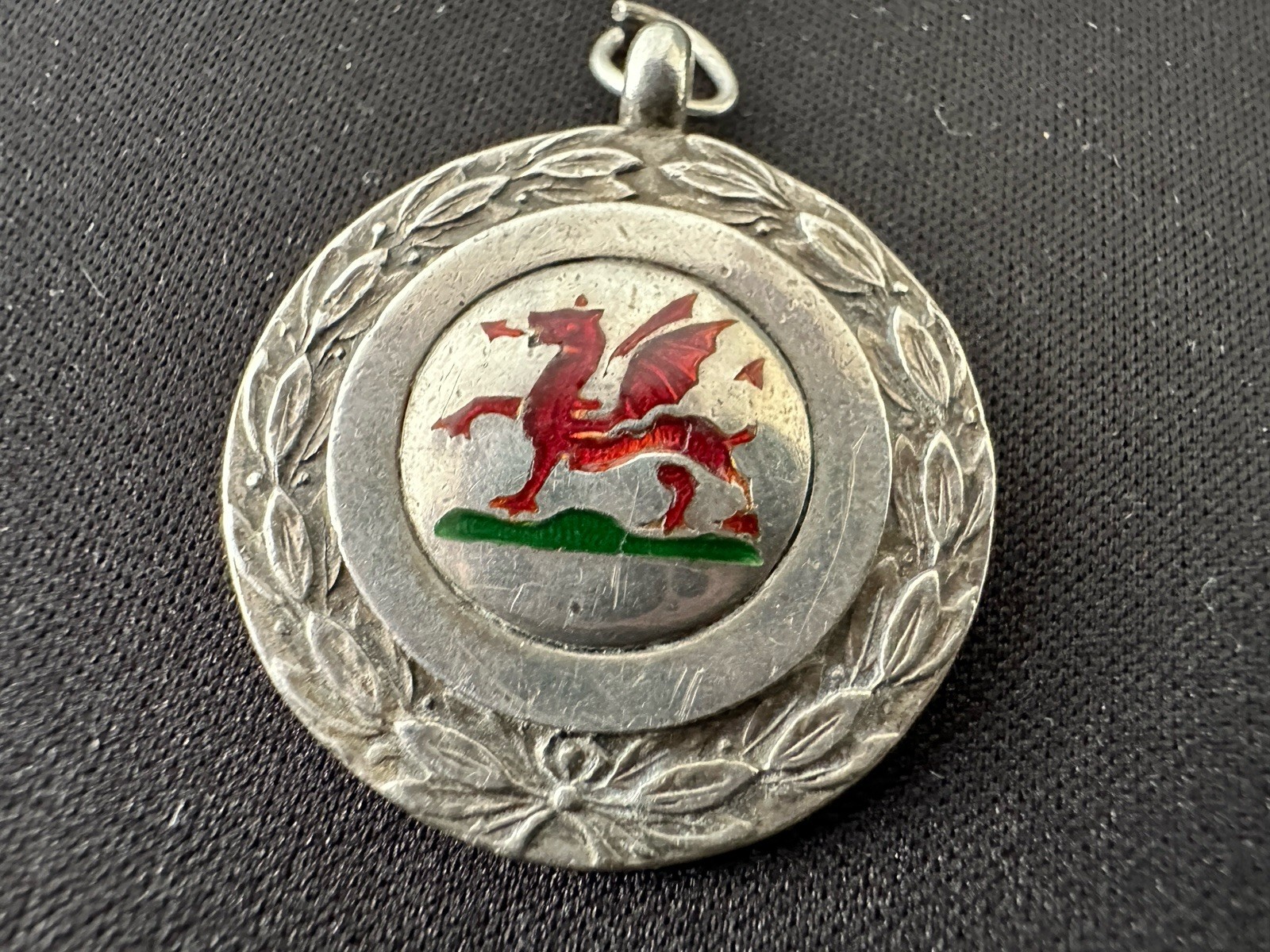 Antique Solid Silver Enamel Dragon Fob