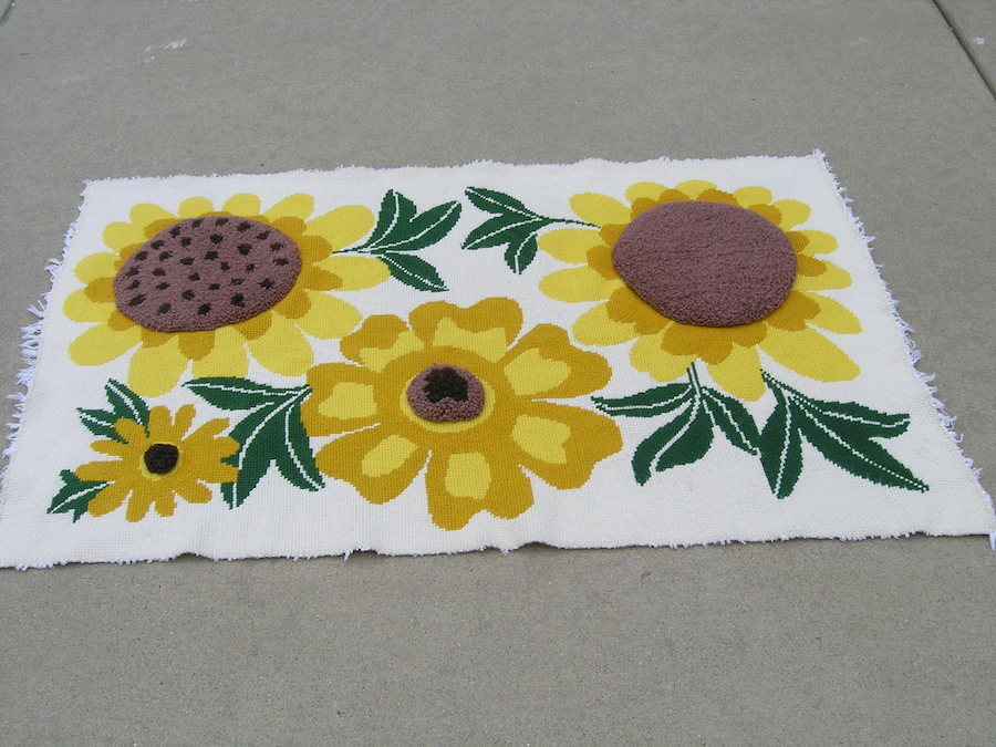 Vintage Mid Century Sunflowers 3 Dimensional Needlework Tapestry Hanging 36×55″