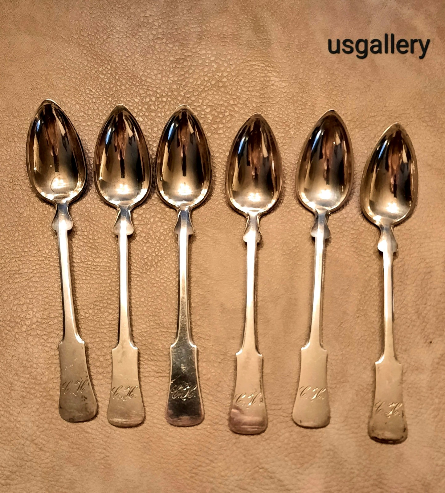 ANTIQUE 6 Piece 812 Silver Spoons Spade Pattern