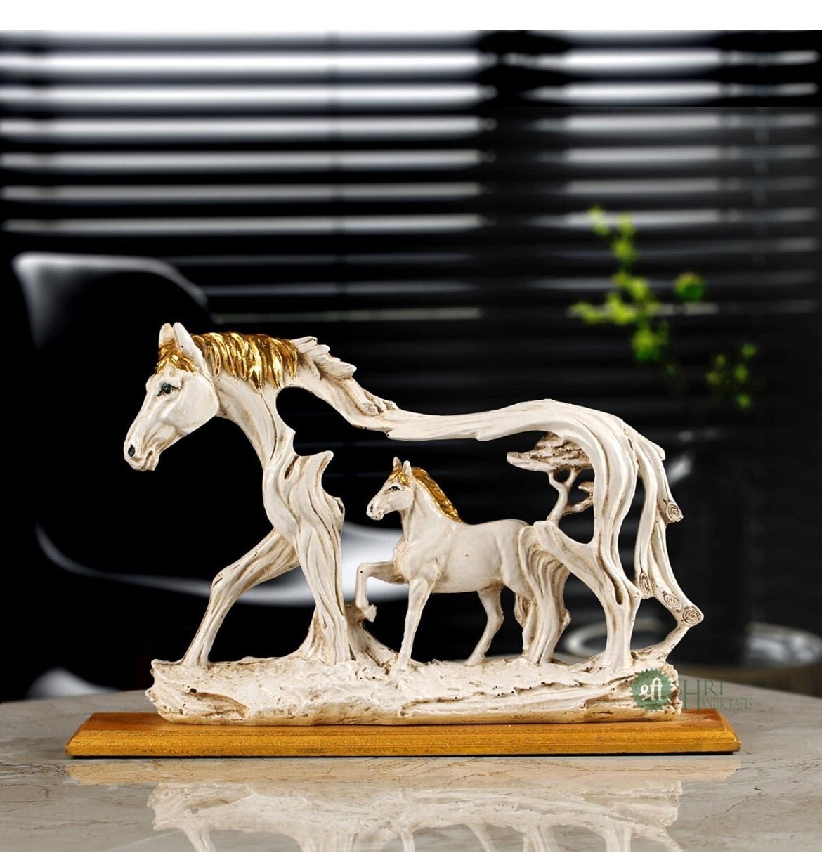 Handmade Horse Statue With Baby Horse Stone Finish Animal Antique Gift For Home