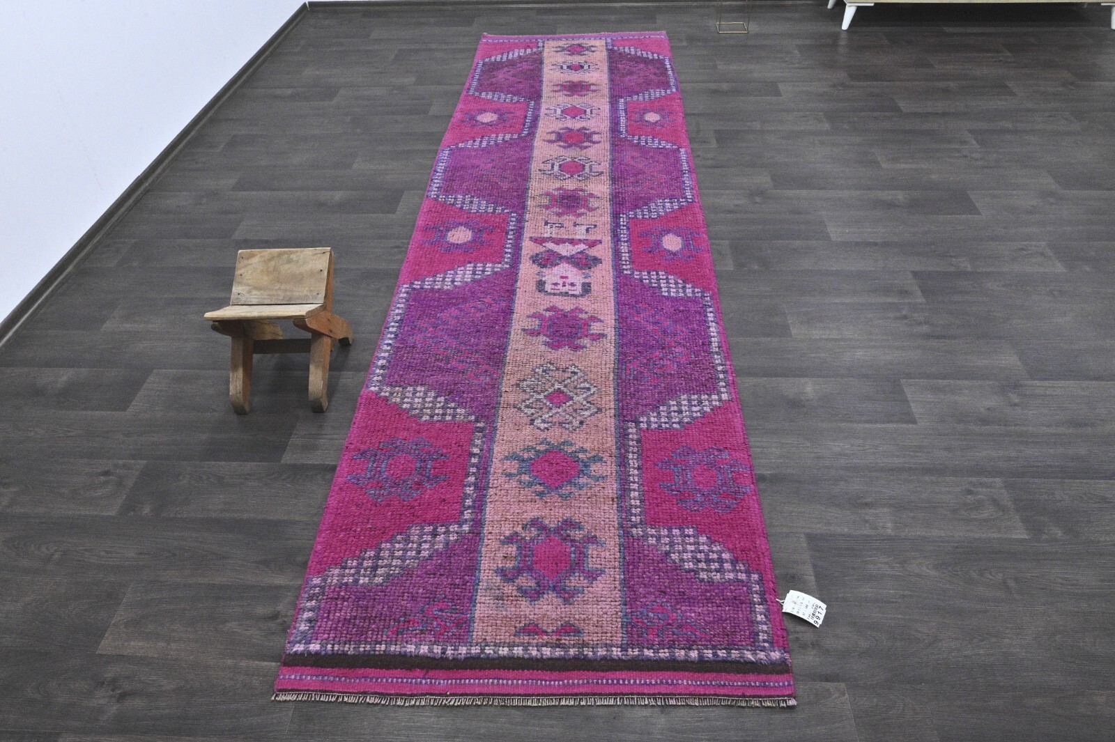Vintage Turkish Runner Rug 3x12ft Wool Anatolian Handmade Hallway Oushak PINK