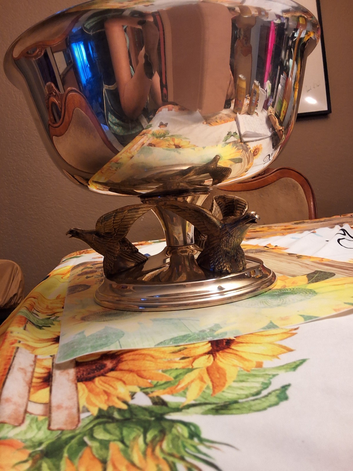 1970s American Eagle Silver Plated Serving Bowl With 3 USA Eagle Pedestal
