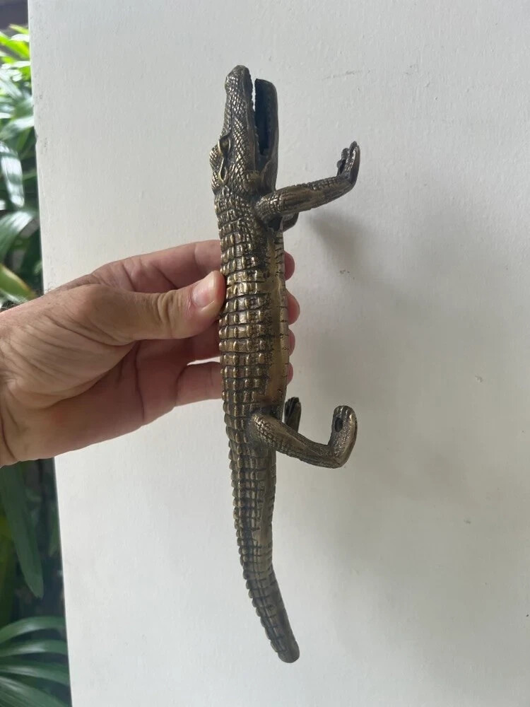 basic rustic hand made CROCODILE shape 12″ Brass alligator Door handle