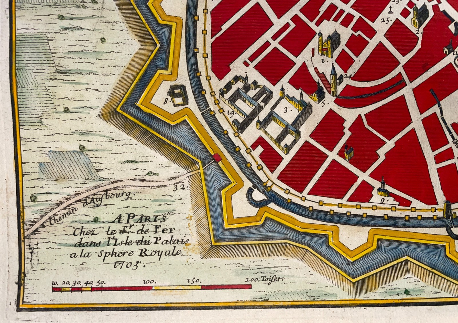 MUNICH GERMANY DATED 1705 NICOLAS DE FER 18TH CENTURY ANTIQUE MAP