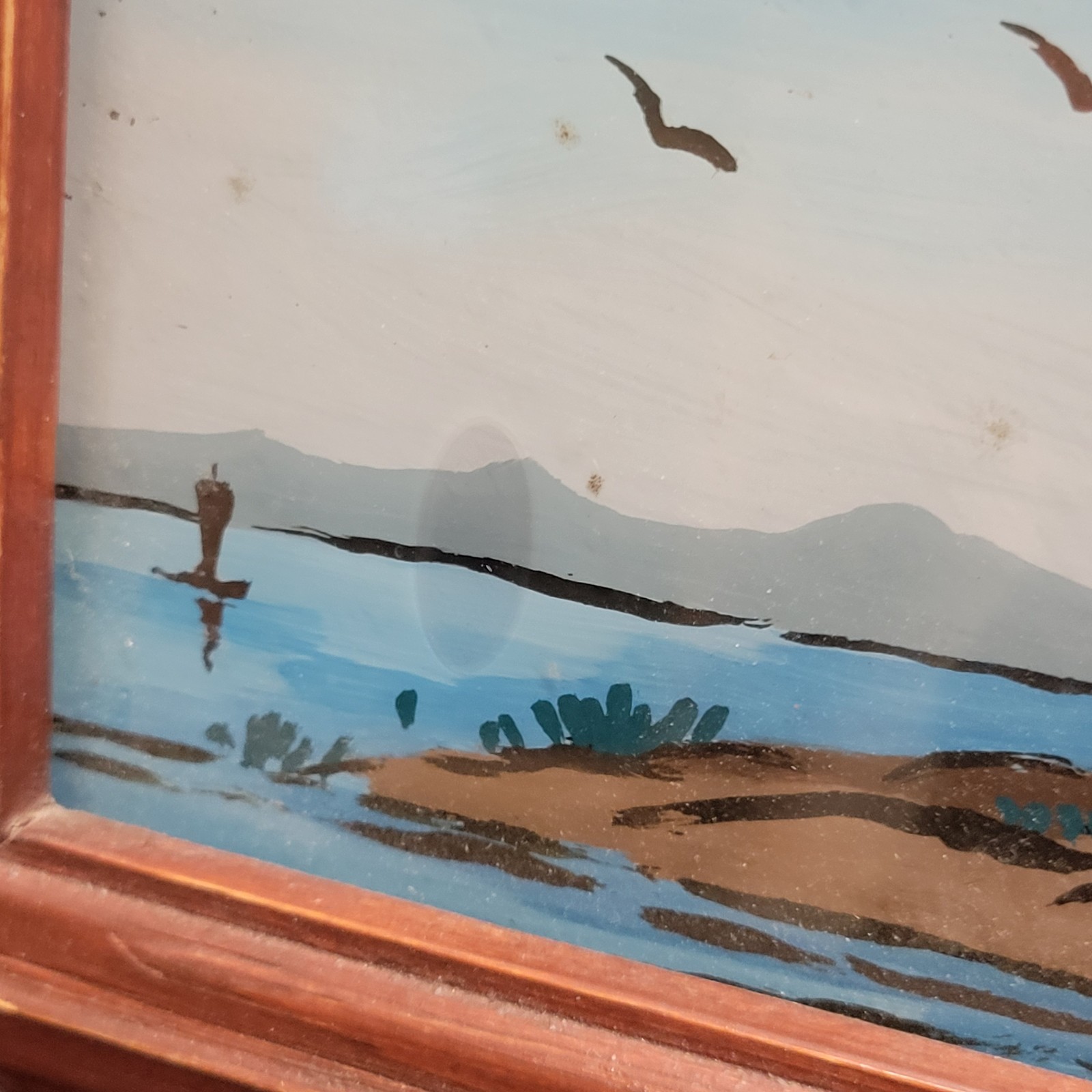 ANTIQUE REVERSE PAINTED LANDSCAPE MIRROR By GEORGE SPRINGER Late 1800’s