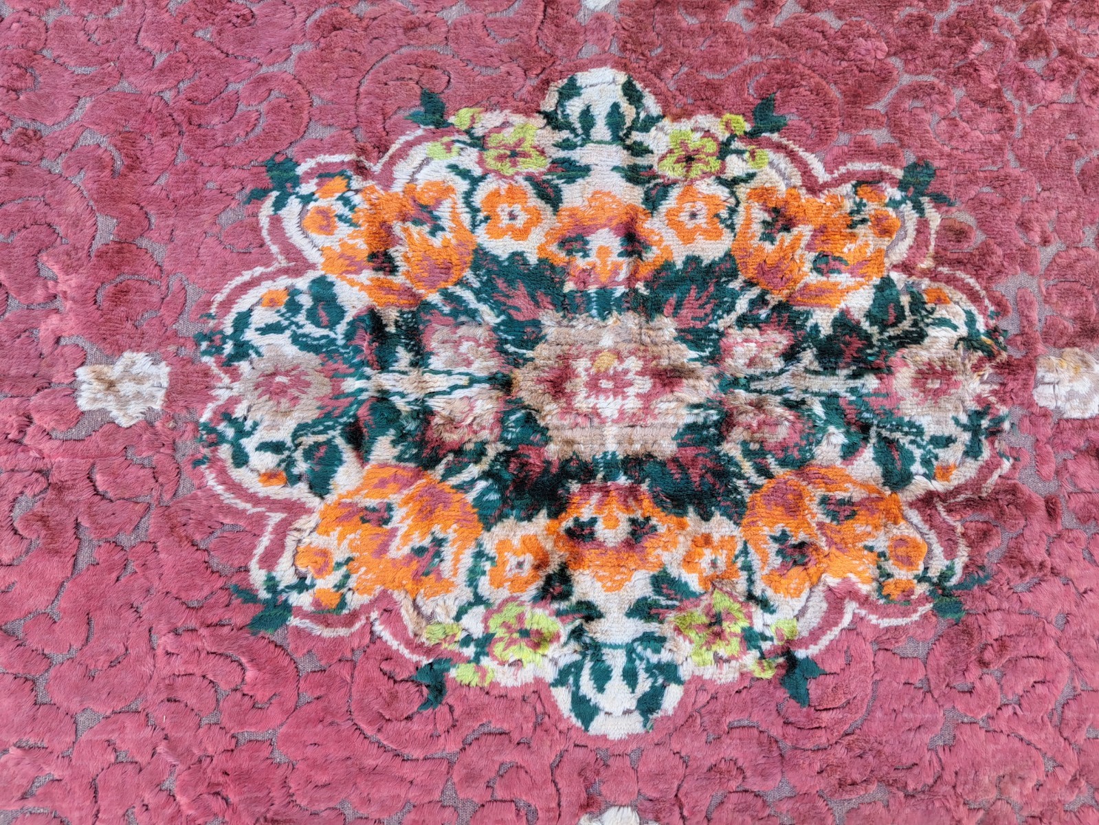 Turkish Velvet Rug, Table Ornament, Vintage Tapestry, Wall Art, 4.3 x 4.3 ft