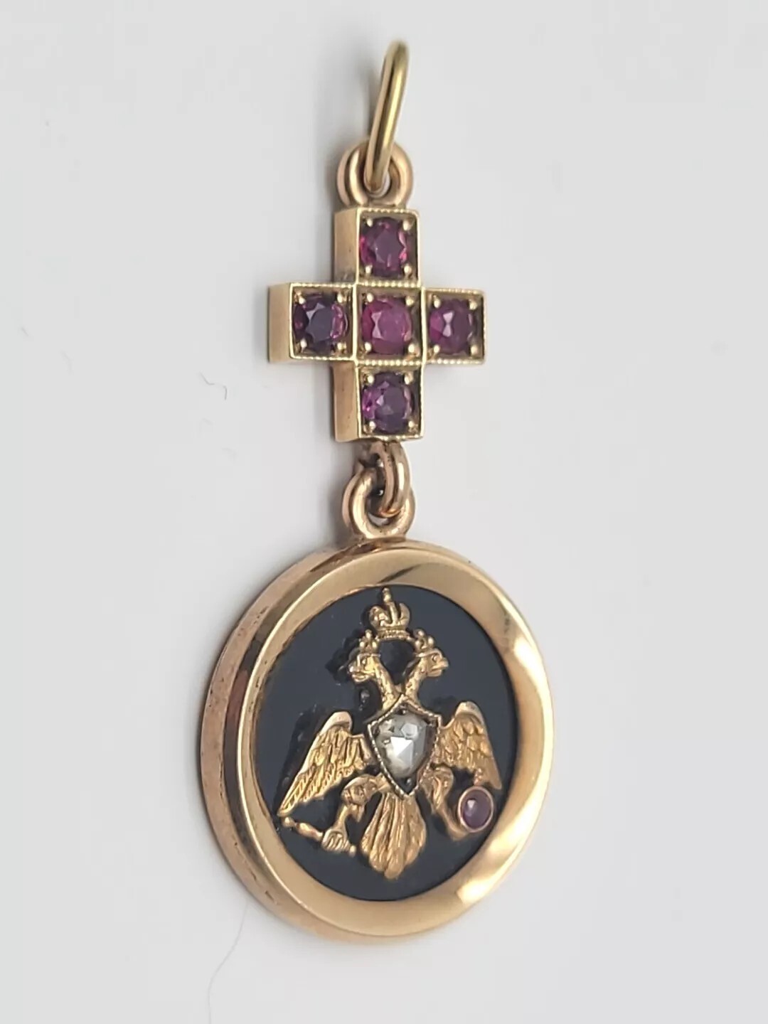 Antique Victorian 14K Gold Ruby Gemstone Brooch Pendant Jewelry Imperial Eagle