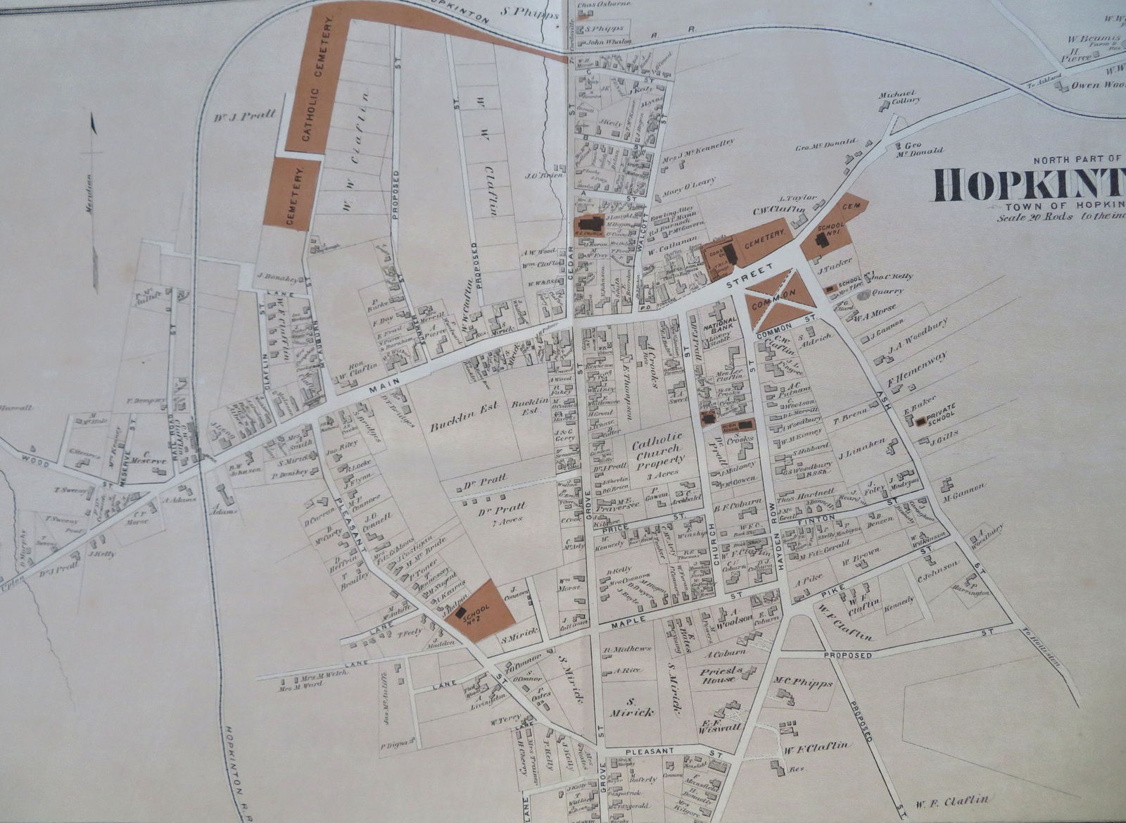 Northern Hopkinton Middlesex County Massachusetts 1875 F.W. Beers detailed map