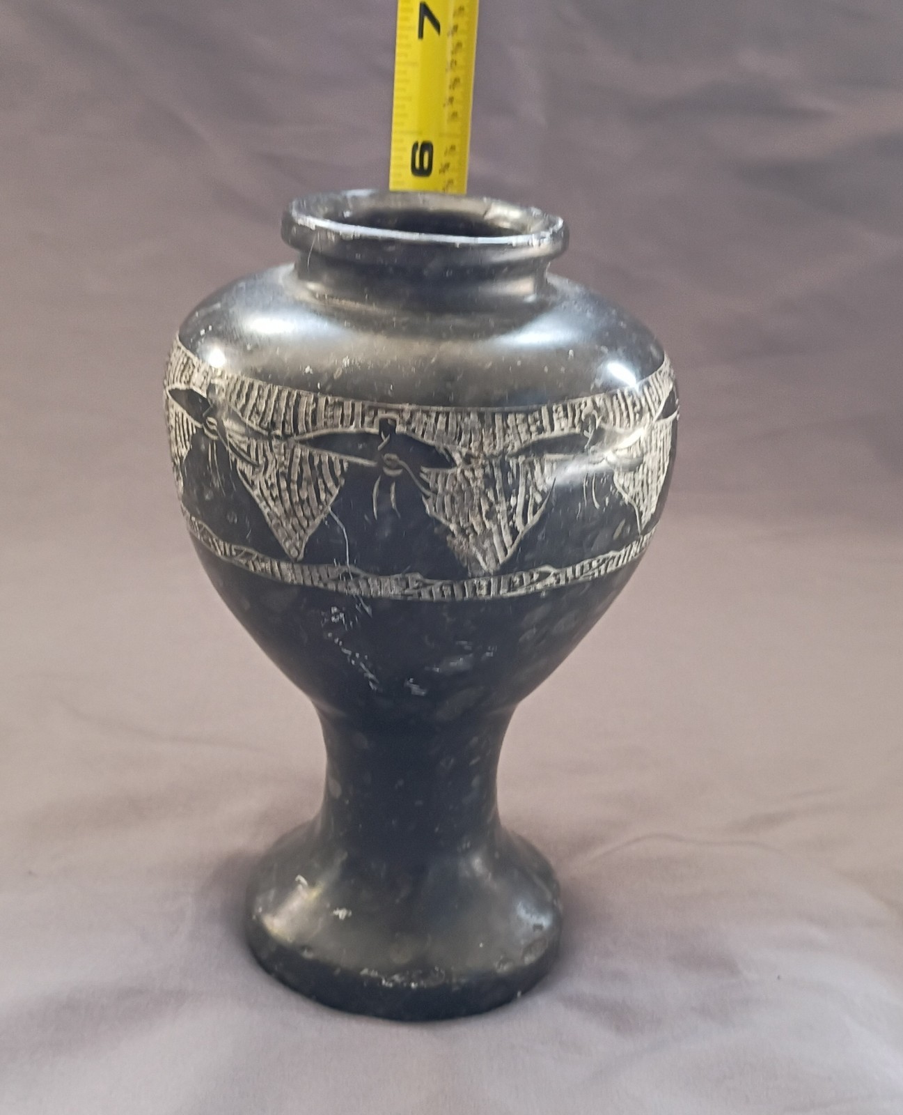 Persian Hand Carved Stone Urn-shaped Vase Male Dancer Frieze Heavy Brown Gray 6″
