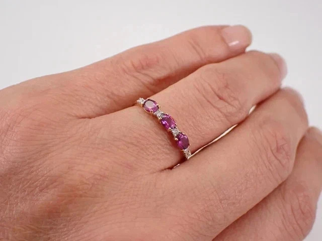 2.30 Ct Oval Cut Lab Created Red Ruby Wedding Band Ring 14K Yellow Gold Plated