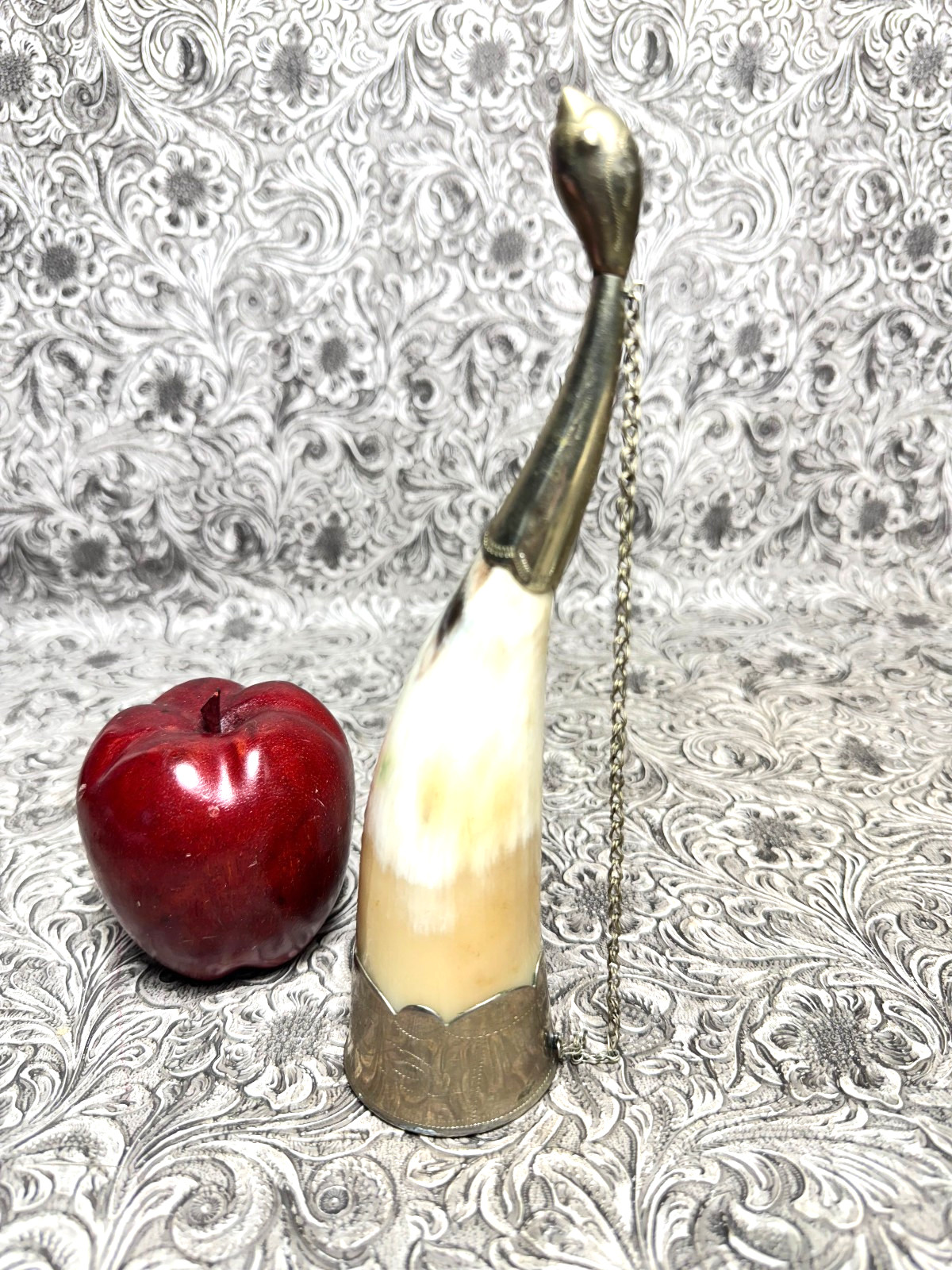 Vintage Silver Russian Soviet USSR Drinking Horn Cup Bird 8″