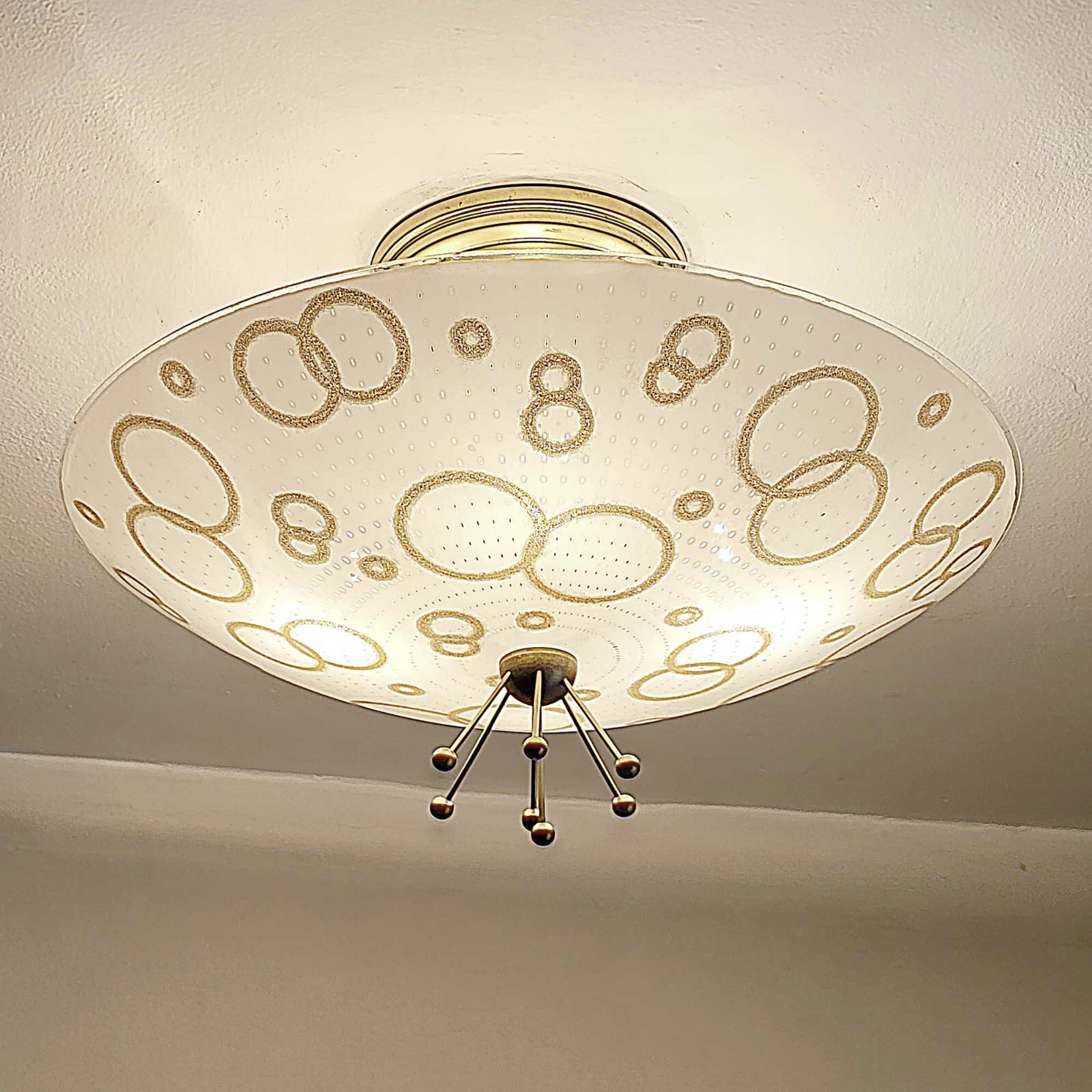152c Vintage 50’s 60s Ceiling Light Lamp Glass Fixture atomic mcm sputnik chair