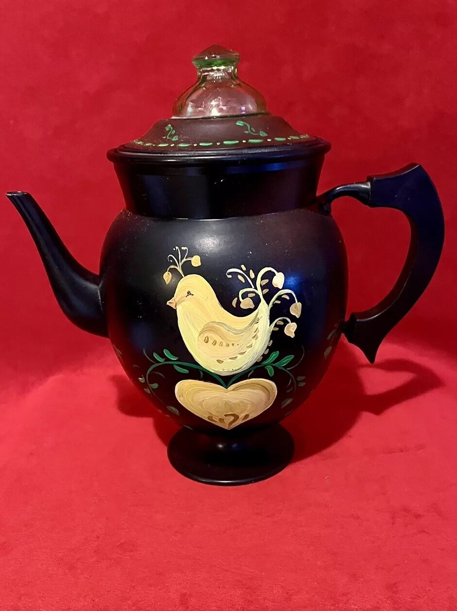 Vintage Tole Folk Art Primitive Landers Frary & Clark Percolator Hand Painted