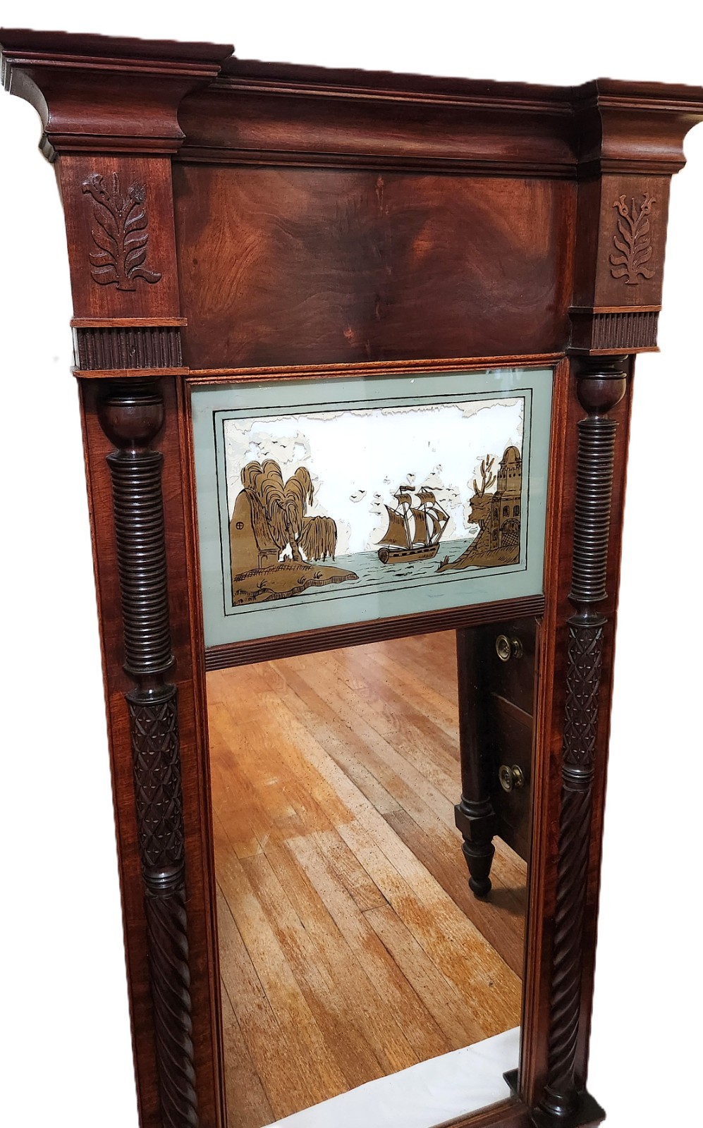 Nr Pair Pier, Trumeau MIRROR, Looking Glass, F Stoppani, NYC, Federal c1820, 50″
