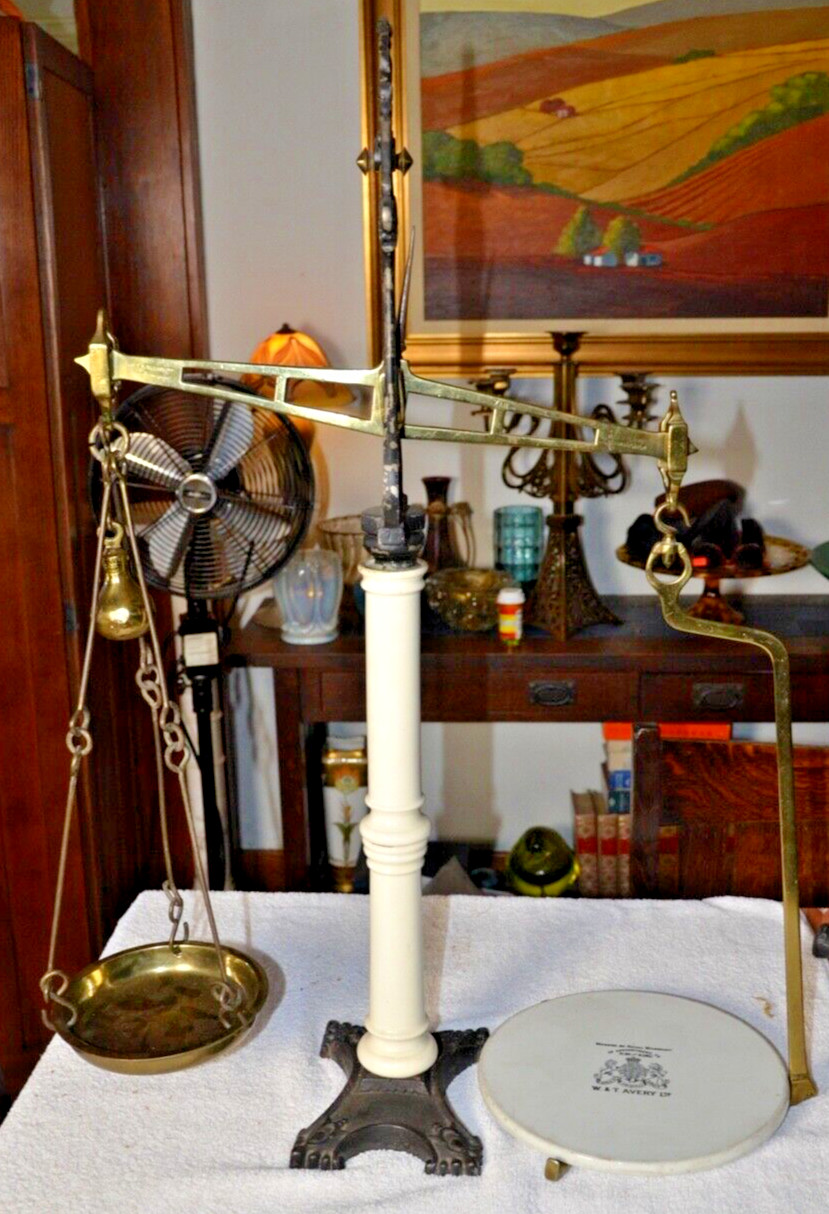STUNNING! White Porcelain and Brass Antique Avery’s Pharmacy Scale 33″X24″