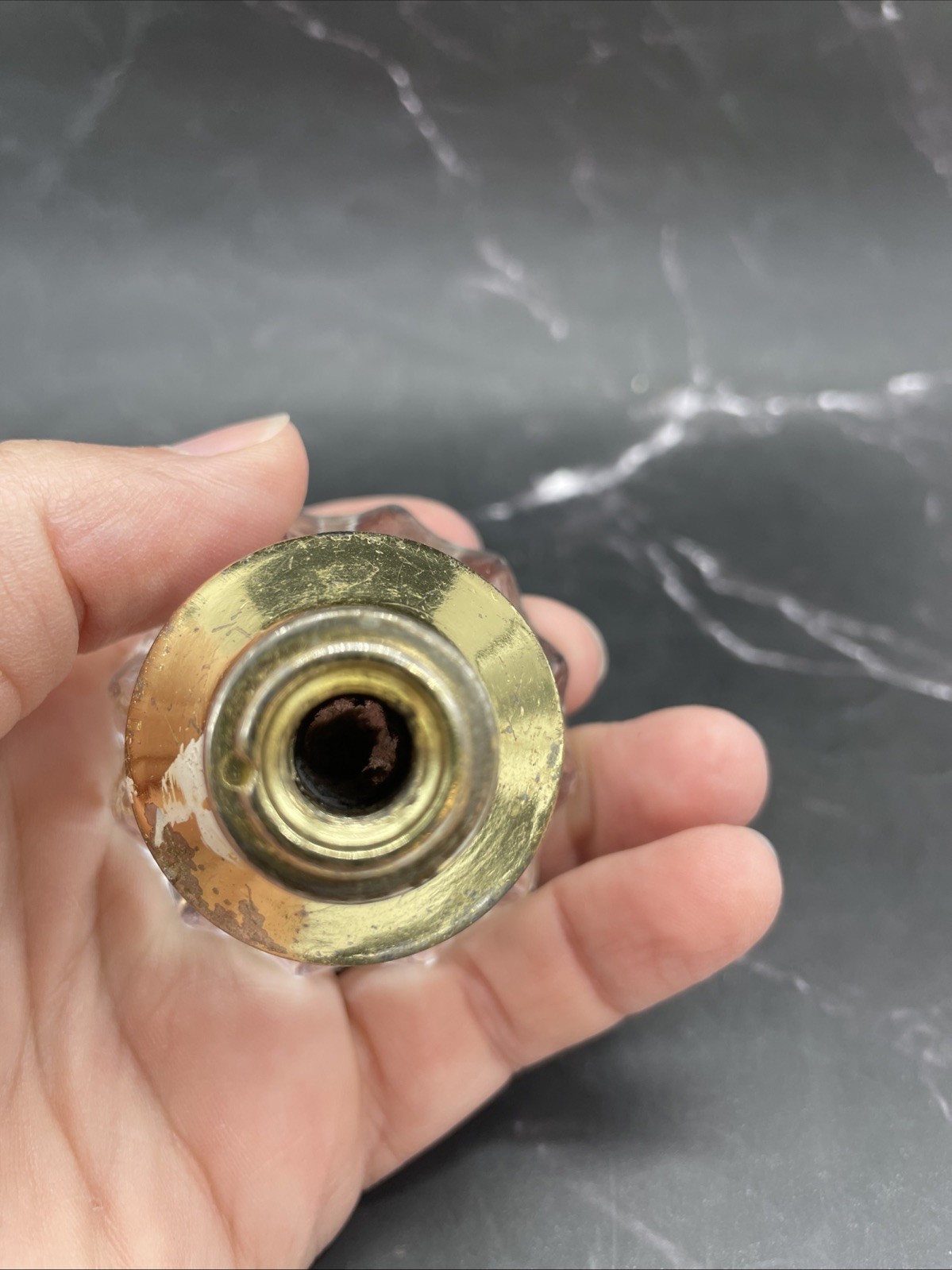 12 Sided Glass Starburst Door Knobs W/Brass Base Pair (2) 1920’s-1930’s Vintage