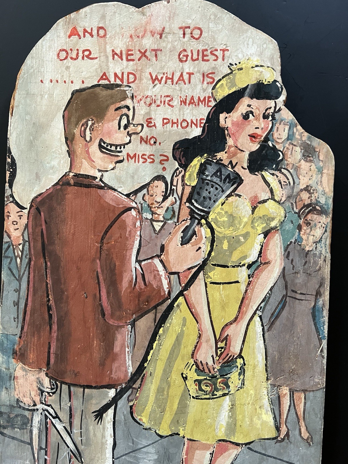 1950’s Hand Painted Comical Flirtatious Folk Art Fraternity Paddle
