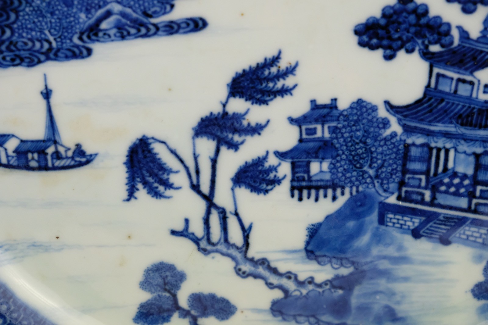 Large 18th C. Chinese Export Platter Willow Pattern Perfect 37cm / 14.8 inch