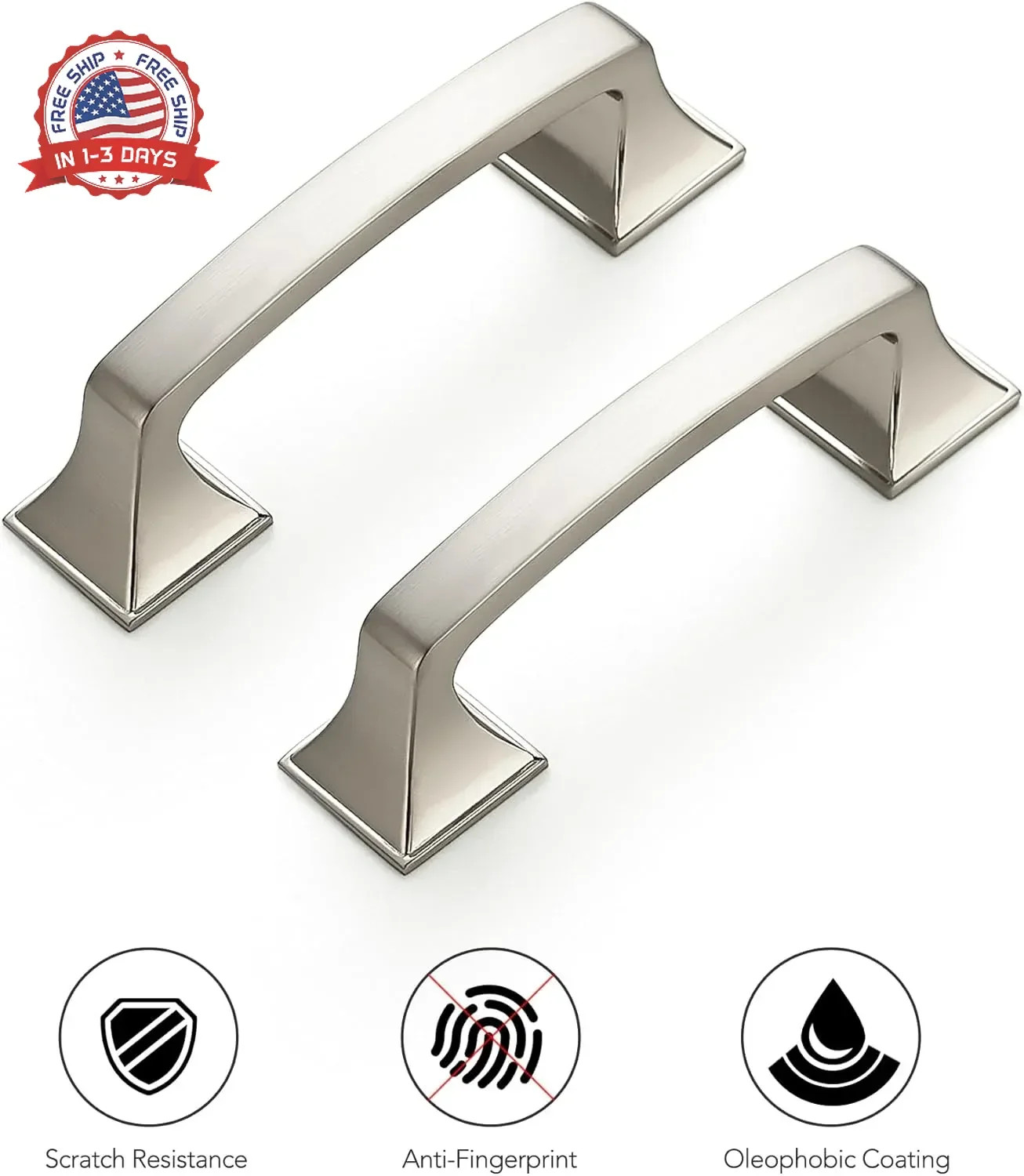 Ravinte 30 Pack Solid 3″ Square Foot Arch Pulls Kitchen Cabinet Handles Brushed