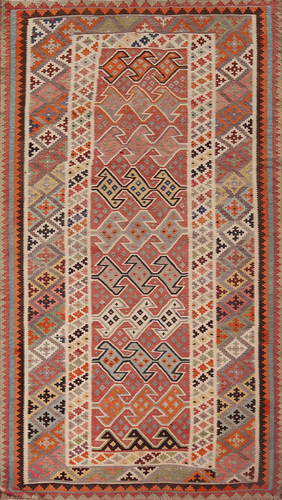 Vintage Hand-Woven Kilim Area Rug 5×10 Ft Geometric Tribal Wool Oriental Carpet