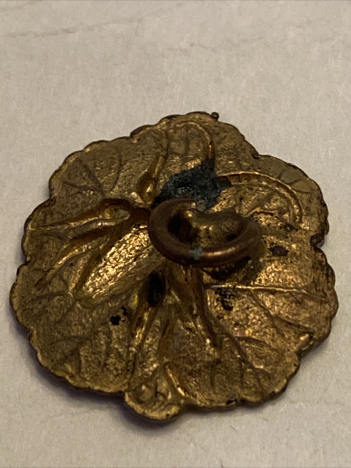 Antique Vtg Button Beetle on Leaf Aprx: 3/4″ #401-X