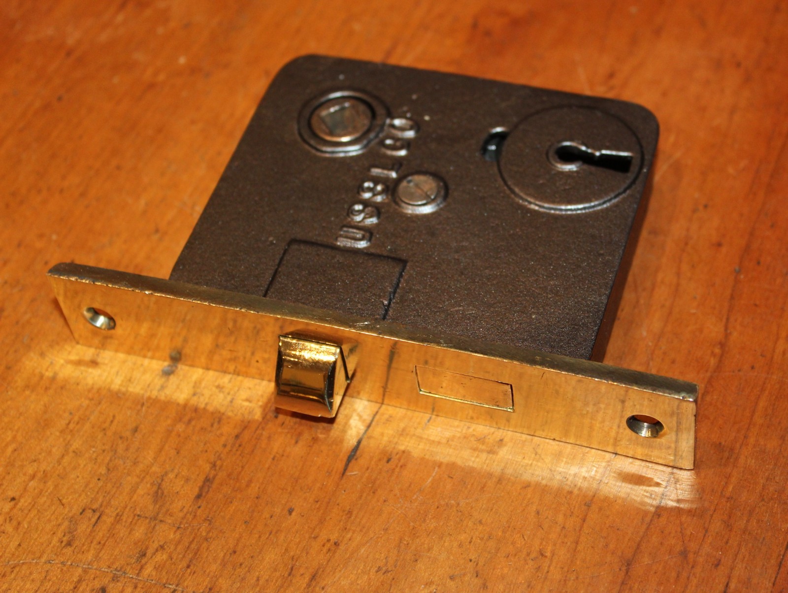 Pair of US Steel Lock Co Mortise Lock Cast Bronze Face Cast Iron Body R-126