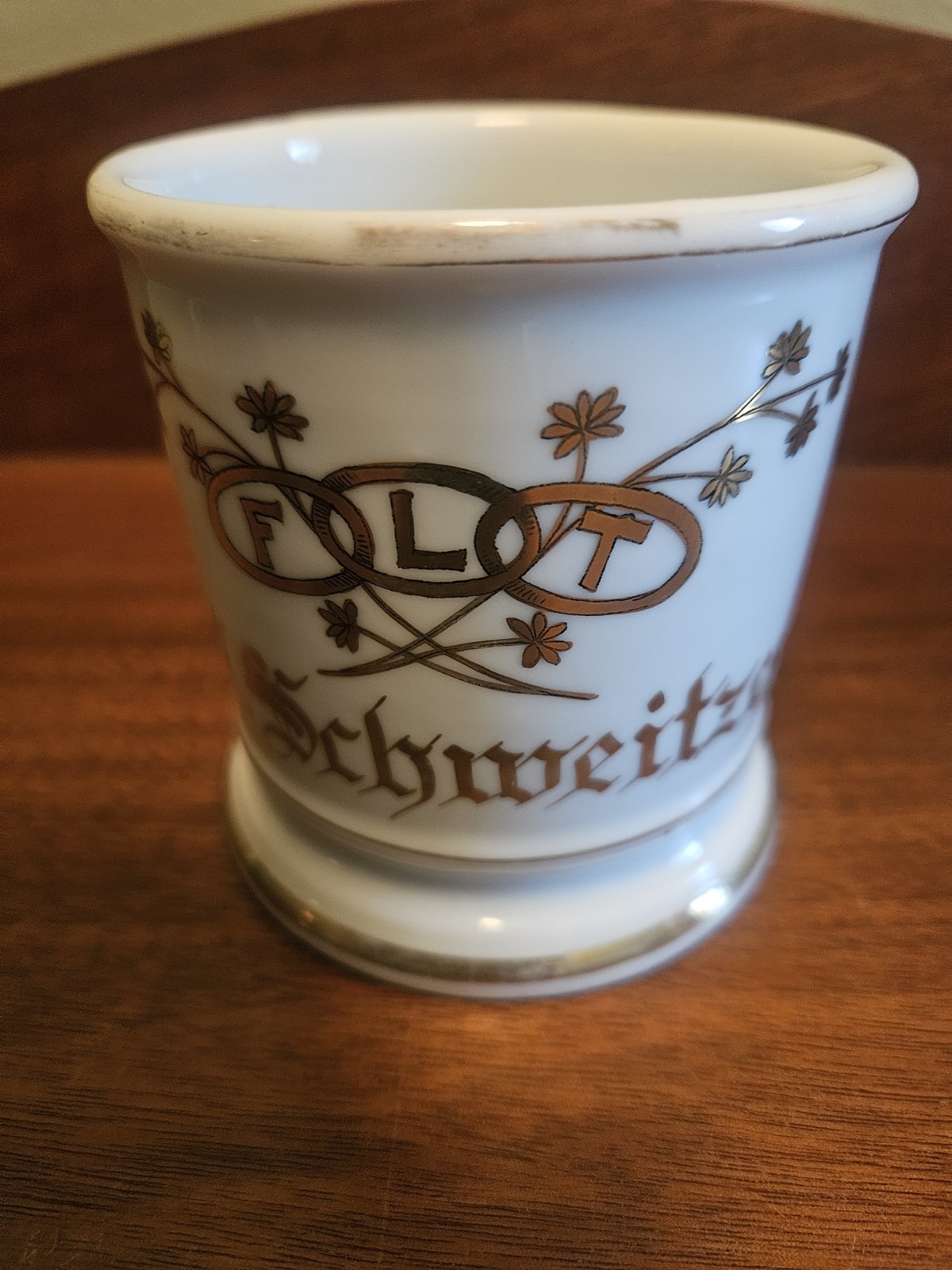 Antique Vintage Decorative Personalized FLT Fraternal Shaving Mug, Schweitzer