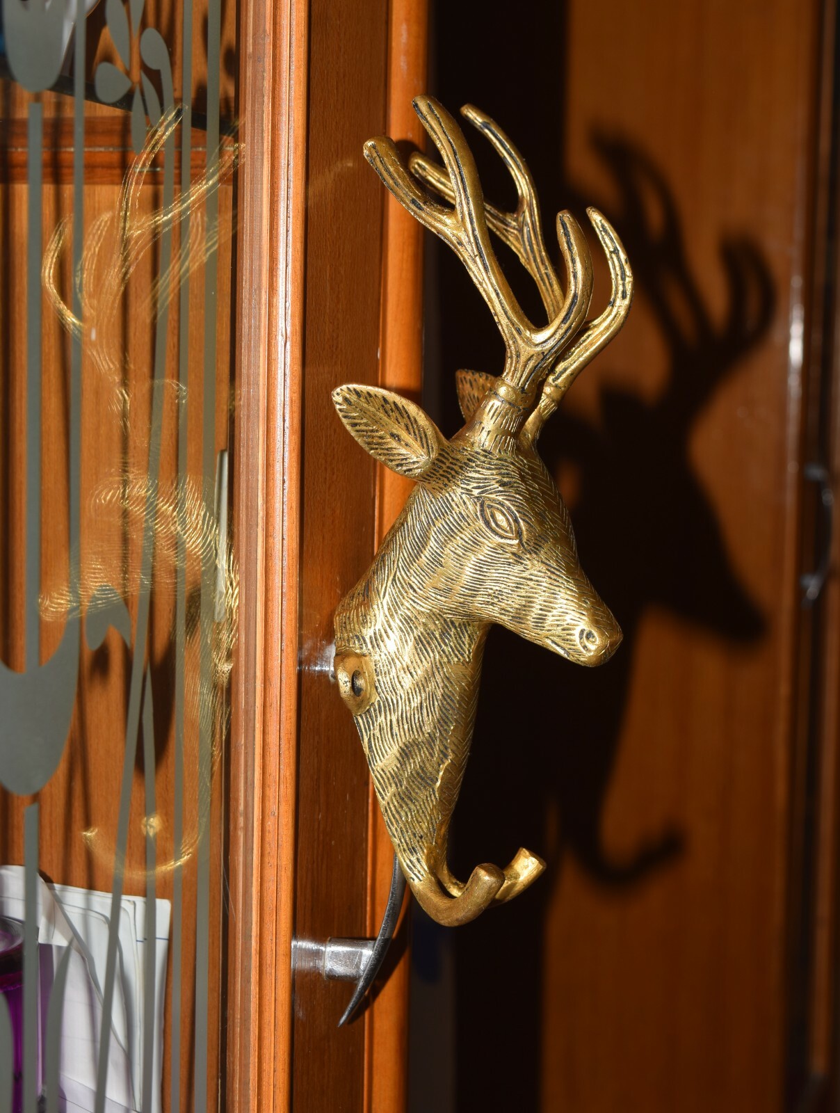 Brass Deer Head Mounted Hook Vintage Style Wall Hanging Cloth Home Dec MK36