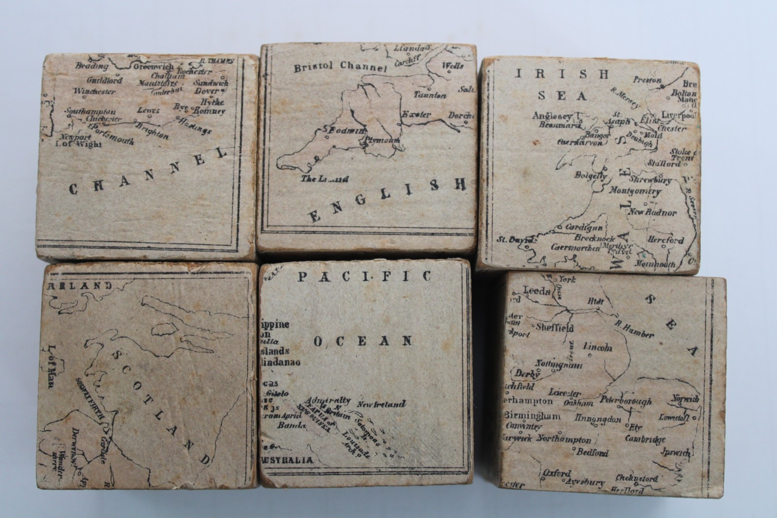 RARE Early / Mid-19th Century Lithograph Geography Map Child’s Toy Blocks w/ Box