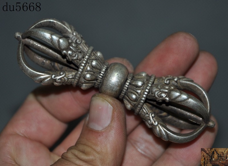 4″Tibet Buddhism temple Tibetan silver Exorcism amulet Vajra Dorje Phurpa statue
