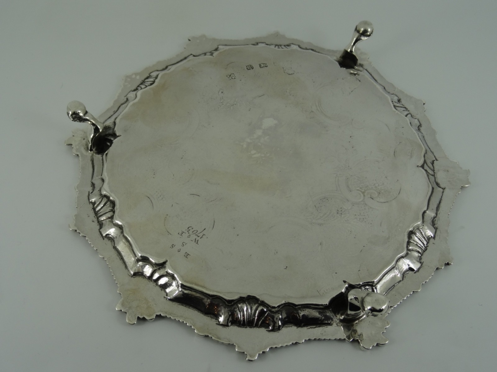 SOLID STERLING SILVER SUPERB ENGLISH ANTIQUE GEORGE III SALVER LONDON 1763 411G