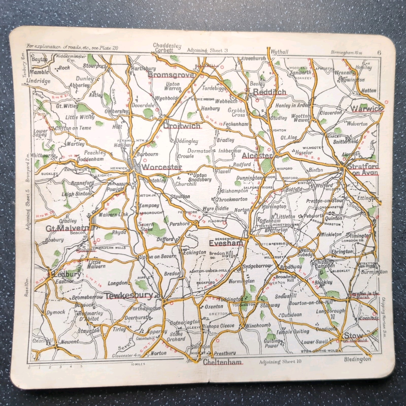 Original c1920 Bacons Road Atlas Of Evesham Warwick Worcester Bromsgrove Stow