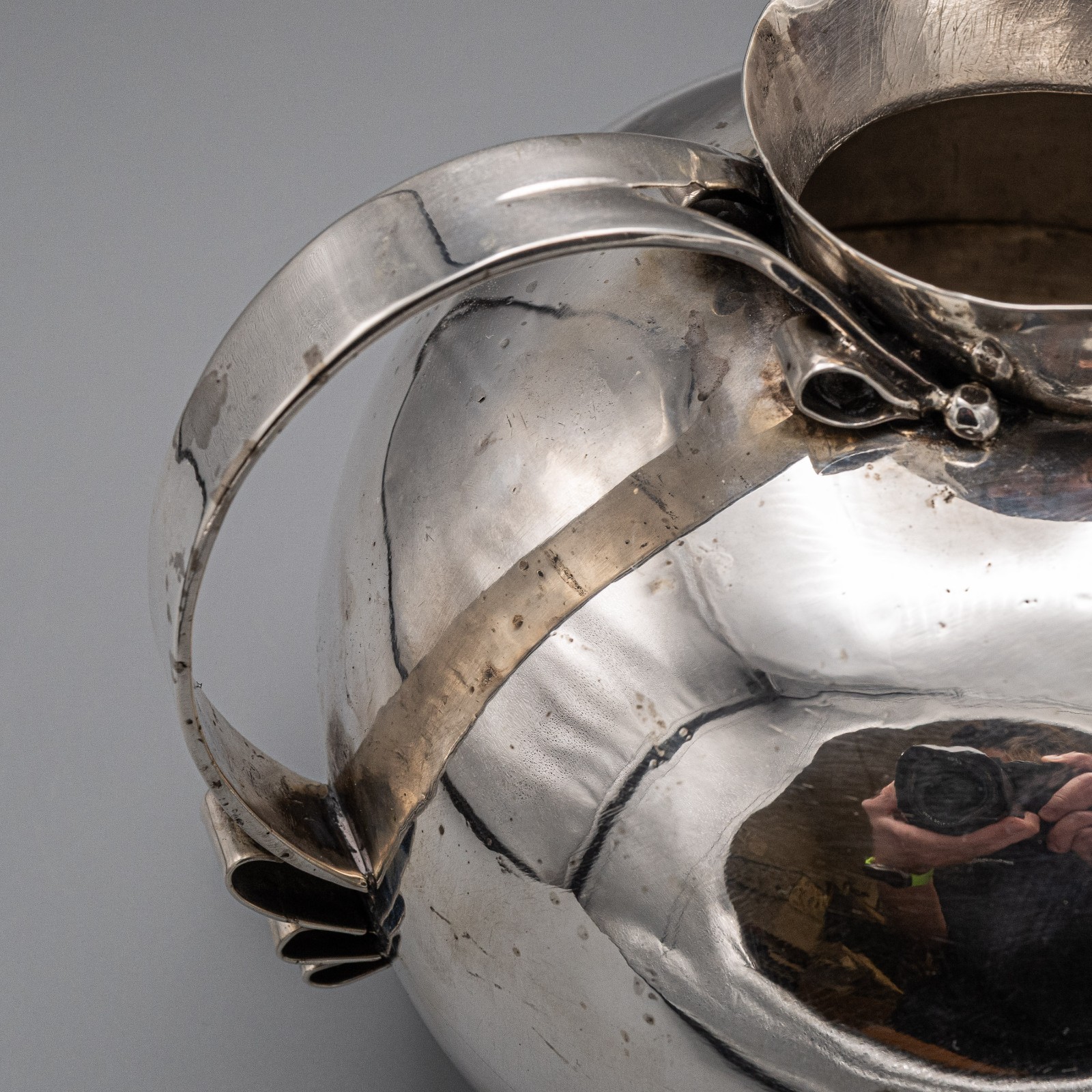 William Spratling Sterling Silver Flower Embossed Round Base Water Pitcher 1940s