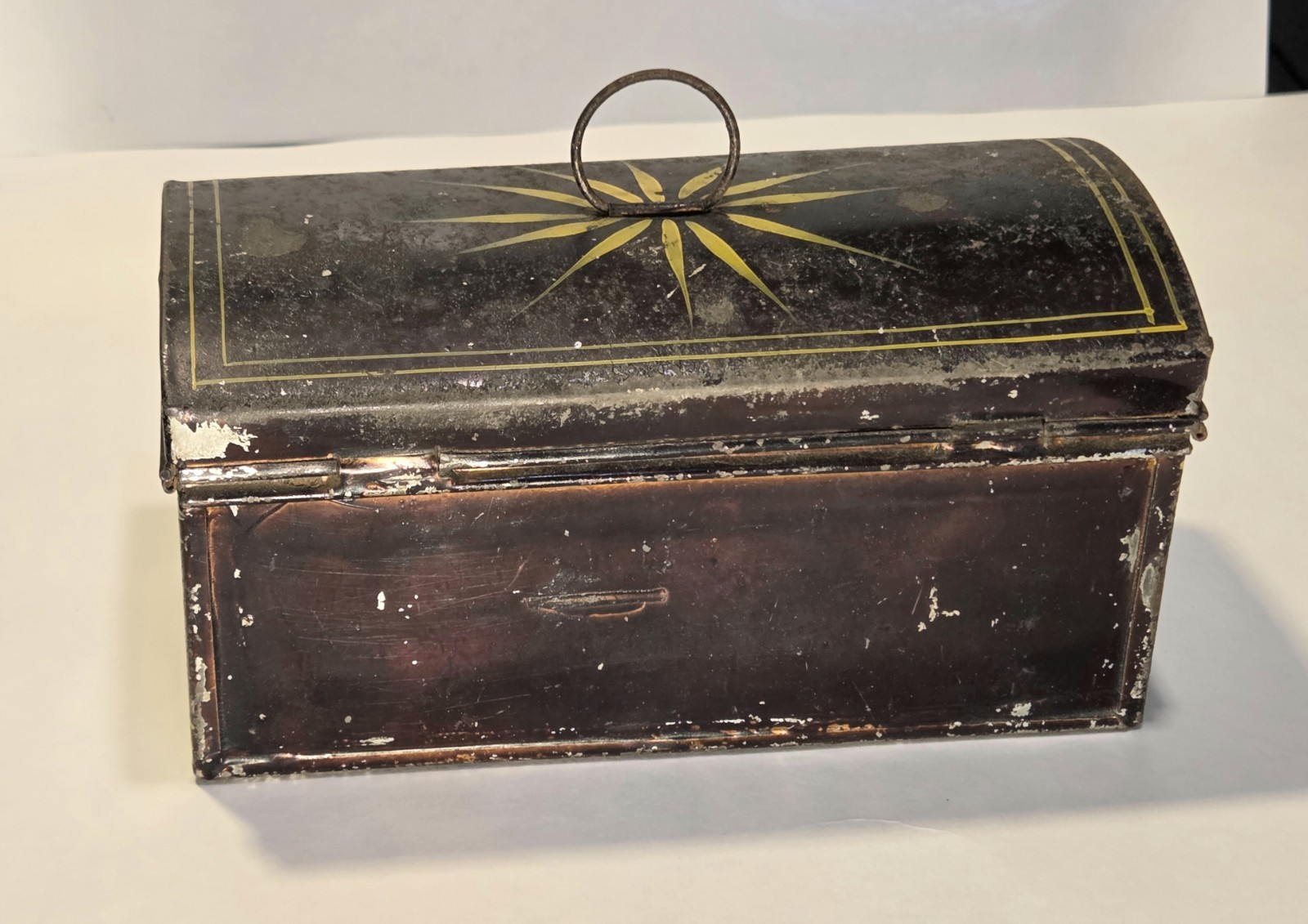 Antique Primitive Toleware Tin Pantry Spice Box Hand Painted Floral Folk Art