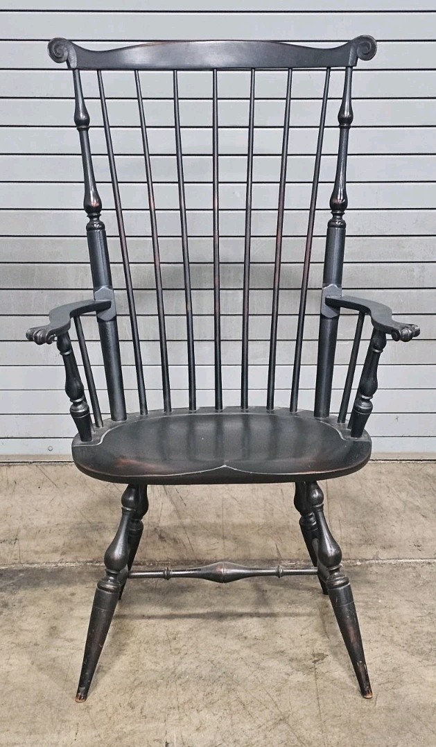 D.R. Dimes Black Fan Back Carved Windsor Arm Chair Bench Made New Hampshire
