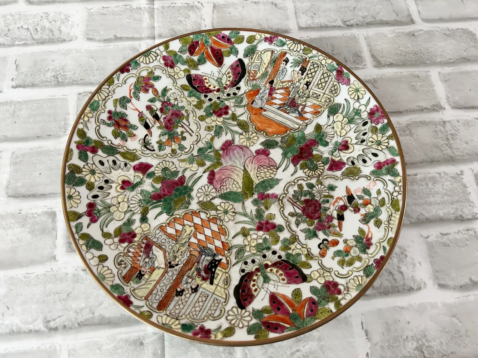 Antique Qing Dynasty Chinese 12.5″ Plate Platter Medallion Hand Painted