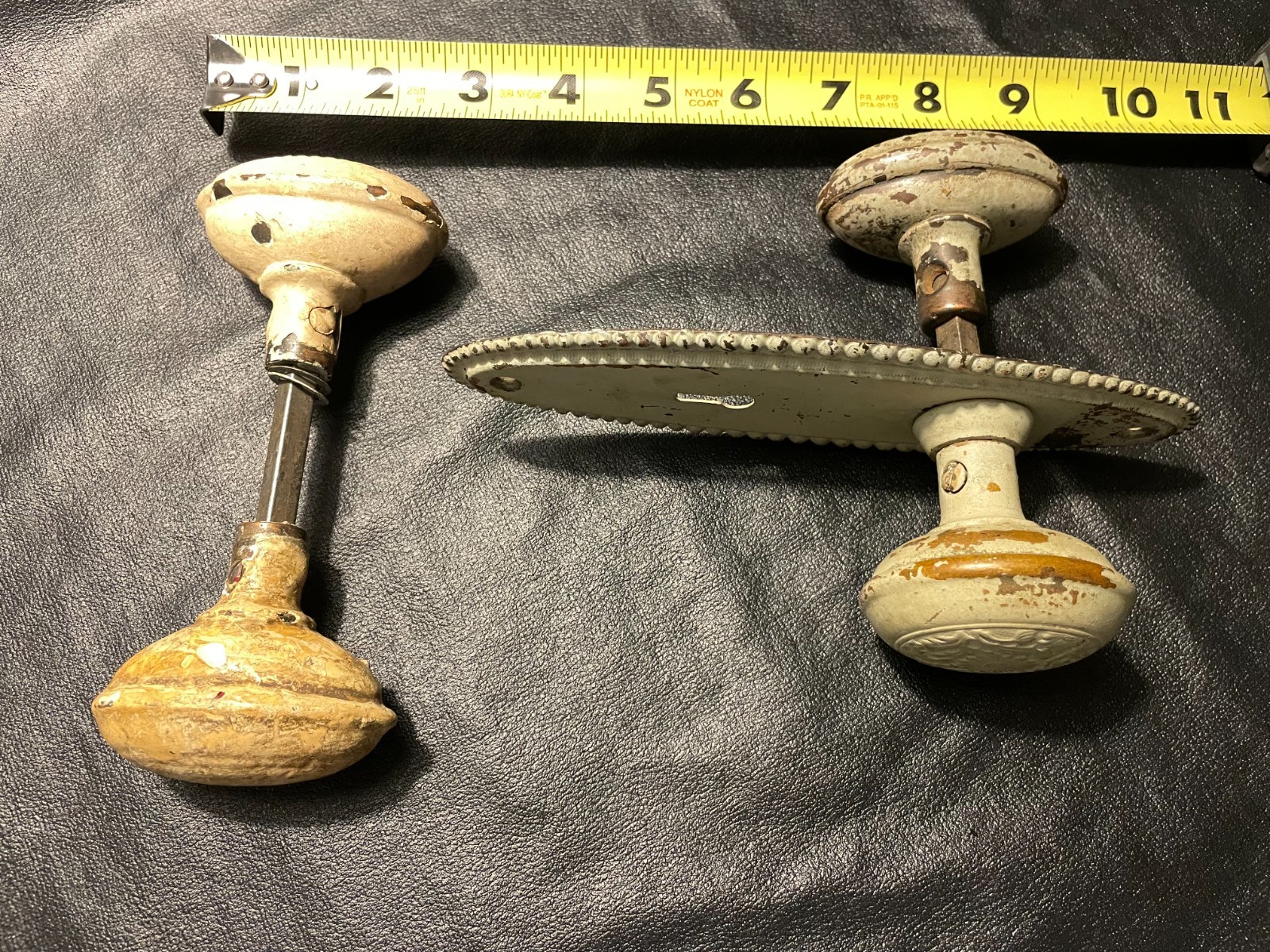 Vintage Brass Door Knobs & Escutcheon Plate Ornate Embossed USA Seller $5 Ship