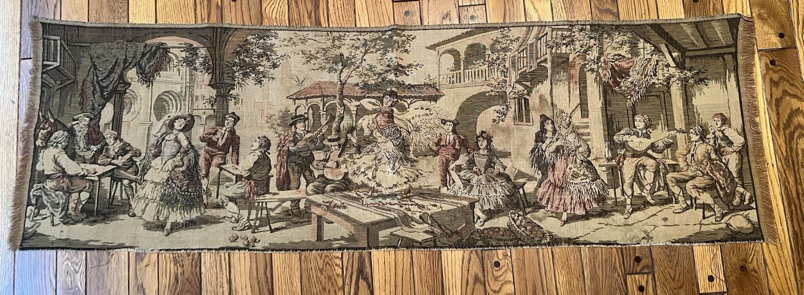 ANTIQUE HAND WOVEN FRENCH TAPESTRY MADE IN BELGIUM 16”x 60” Table Runner Scarf