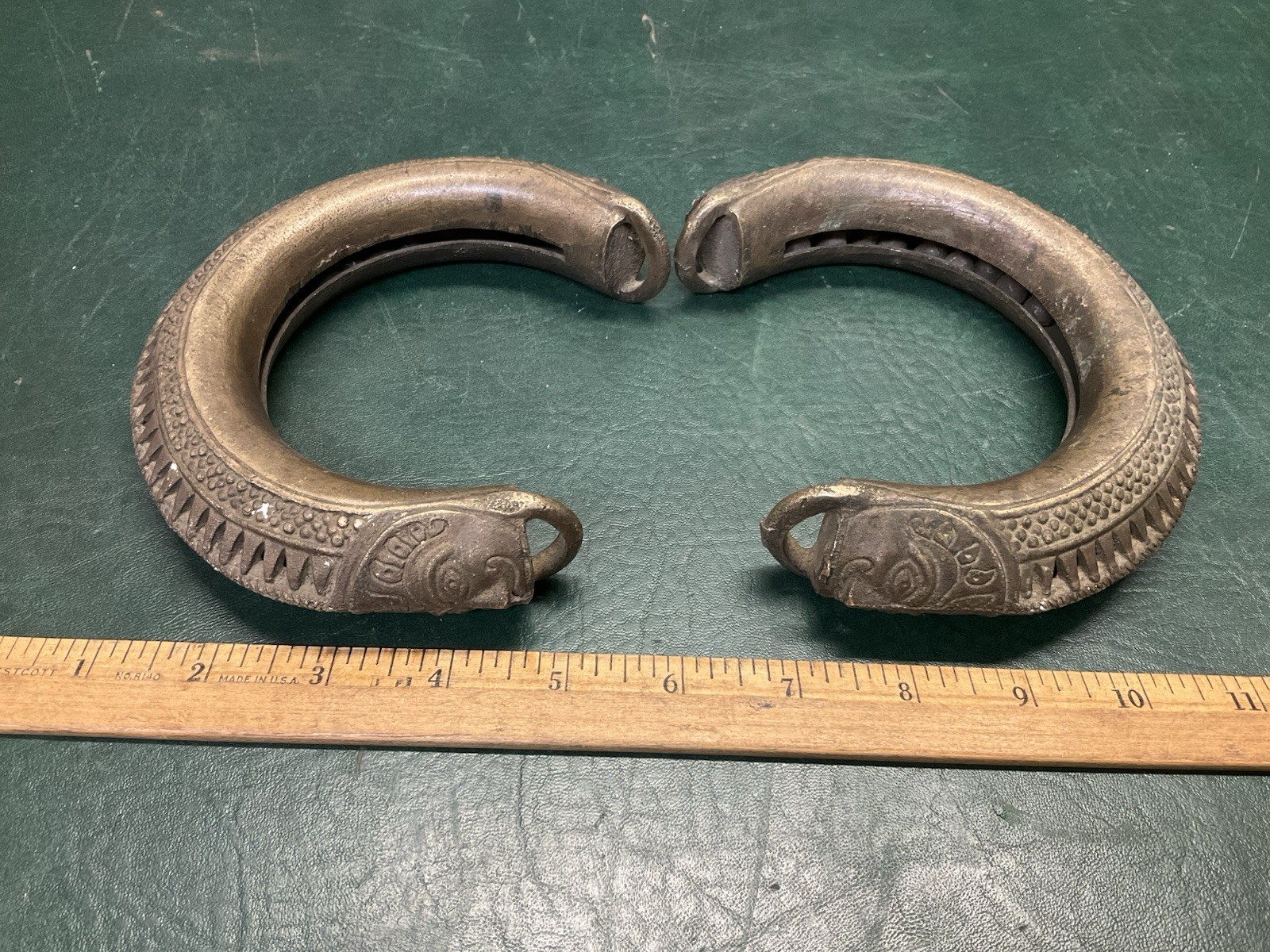 Antique Pair Old Brass Camel Leg Anklet Bangle Bell Animal Jewelry ~ Marked