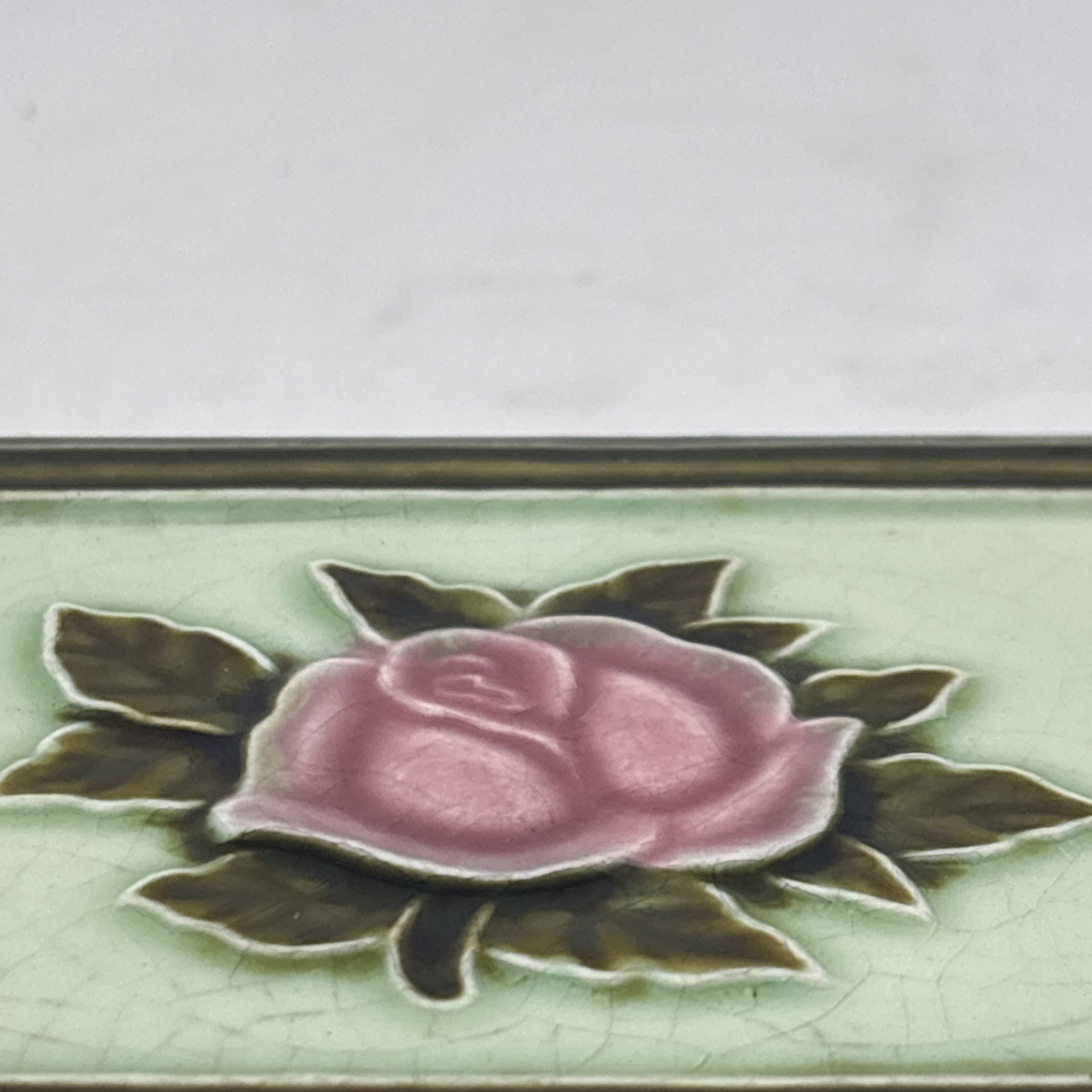 4 Vintage Art Nouveau Rose Pink Flower Border Tile Majolica 6” x 3” Japan