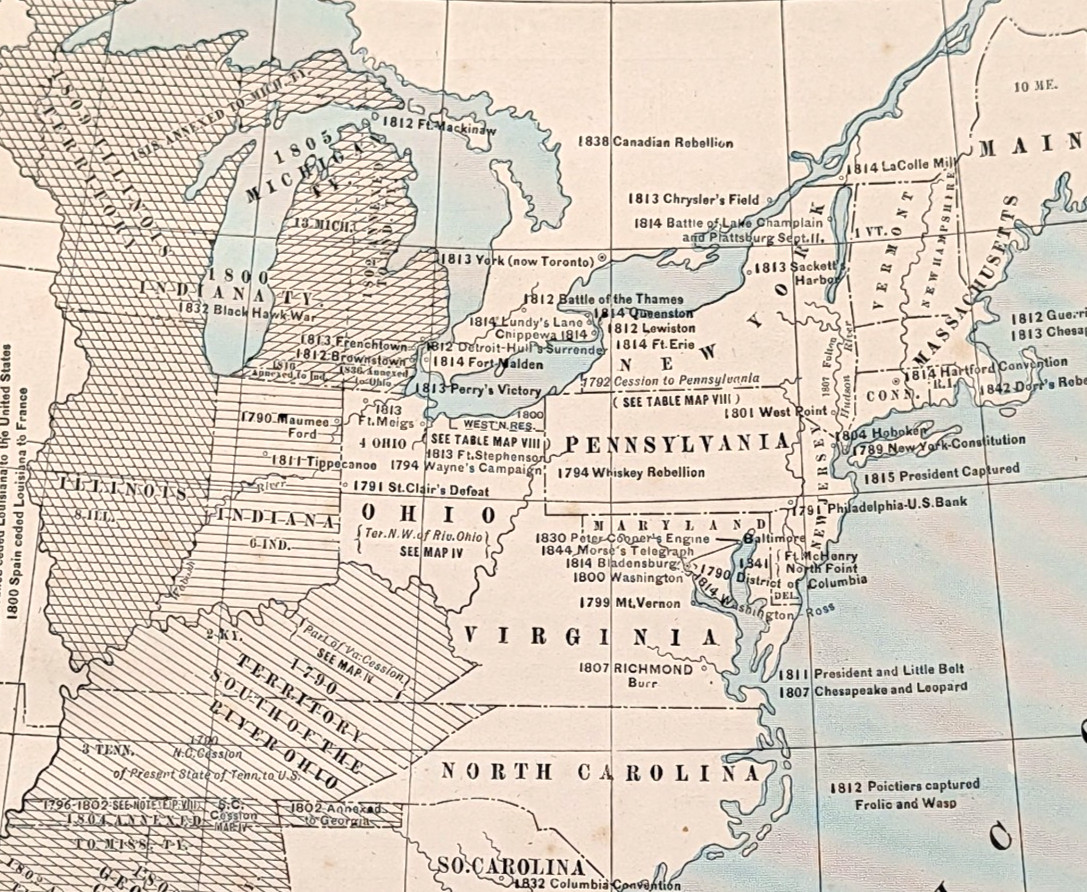 1885 UNITED STATES Territorial Changes Map ORIGINAL Land CESSIONS OLD ANTIQUE