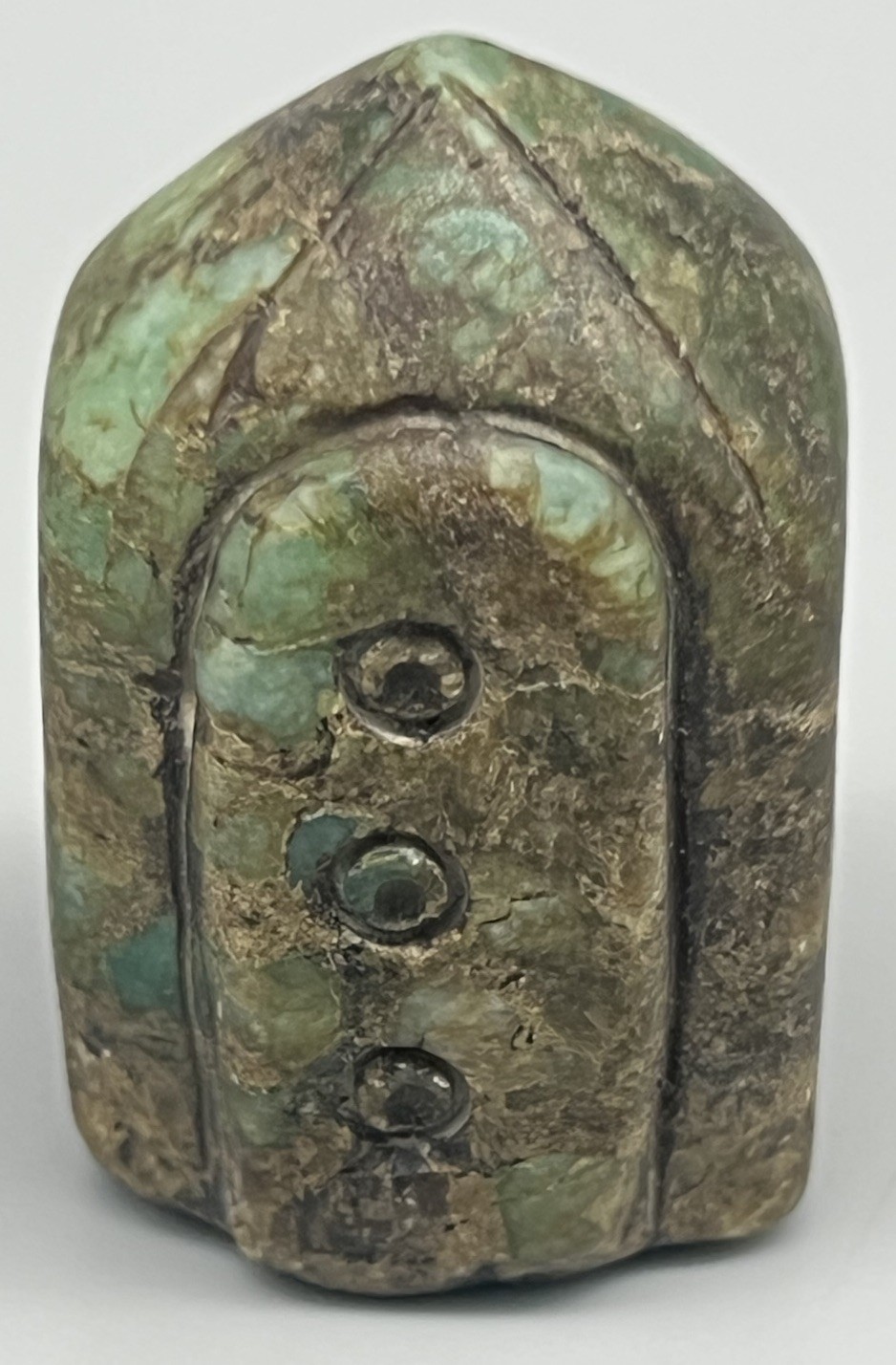 Rare 18th-19thC Islamic Amazonite Chessman King/Queen Hand Carved Green Stone