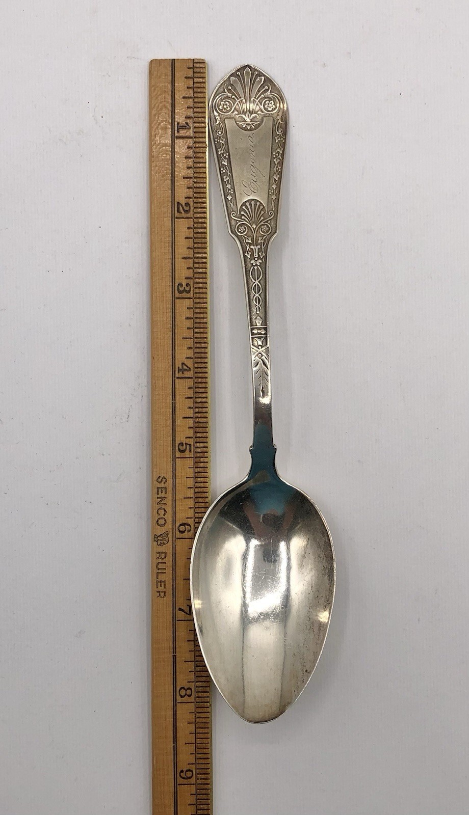 Antique Monogrammed Ornate Handle American Coin Silver Serving Spoon /b