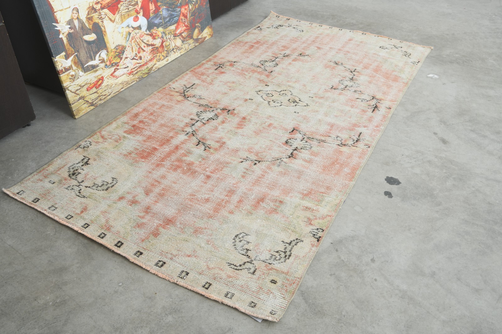 turkish rug 4×8 ft, hand-knotted vintage area rug, muted oushak rug,363