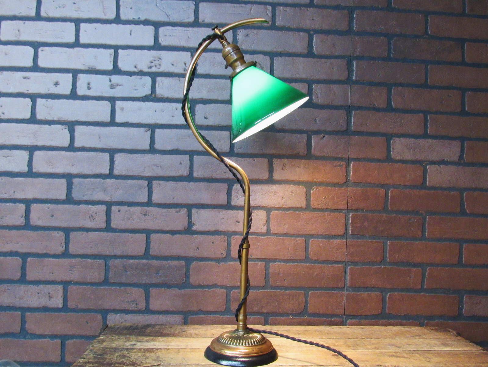 Antique Faries Copper Lamp No. 22 C-Arm Adjustable Table Lamp Great Condition
